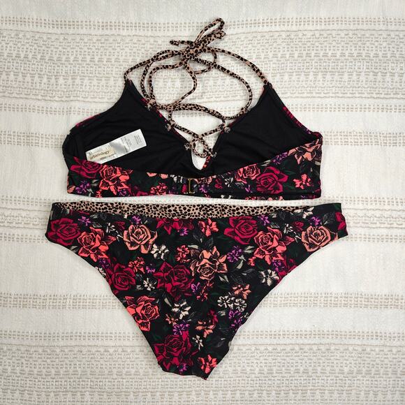 Urbanology Floral Leopard Bikini Set 2-Piece Swimsuit Size L NEW - Picture 2 of 5
